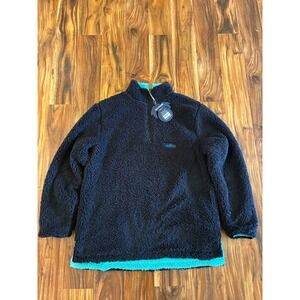 USA Palm Reversible Sherpa Pullover 1/4 Zip Fleece Black Aqua SP1884-L Large